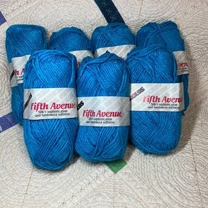 REYNOLDS Fifth Avenue silk/lambs wool yarn lot of 7 skeins bright teal blue